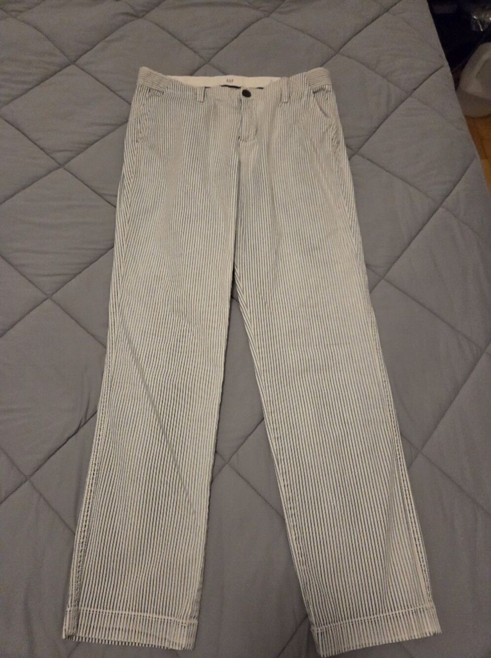 GAP White and Blue Pinstripe Girlfriend Chinos